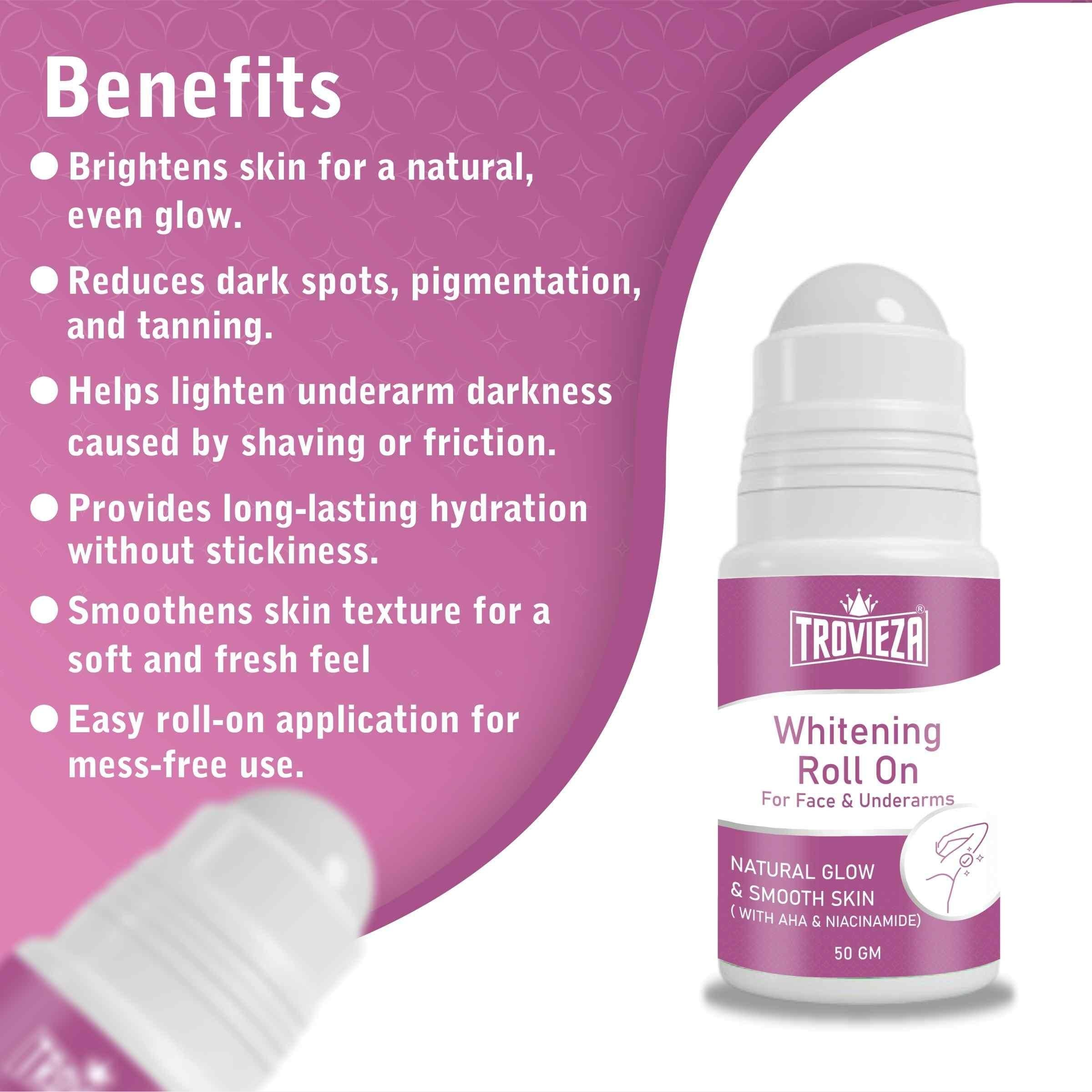 Trovieza Whitening Roll on Cream  for Face & Underarm, for Skin Glow & Moisturization, 50gm